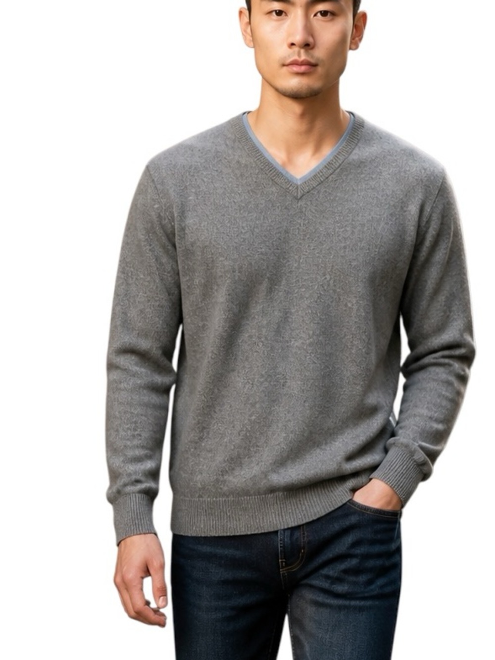 1901 Men’s Grey, V Cut 100% Cashmere Sweater